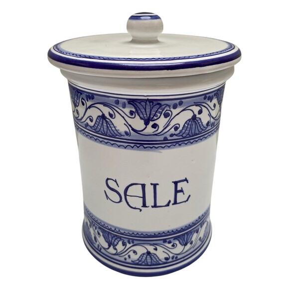 La botega di Cocc Other - Italian Pottery Ceramic Salt Keeper Lidded Cannister Jar BLUE & WHITE Italy